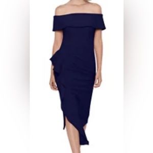 NWT Betsy Adam Off The Shoulder Ruffle Dress Navy Blue Size 6